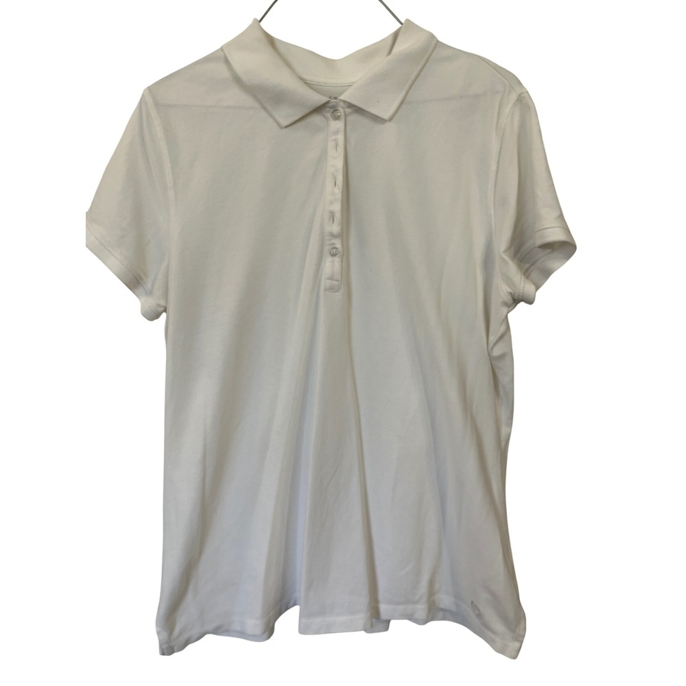 Izod Womens White Short Sleeve Pique Polo Shirt XL Cotton Blend Stretch Top